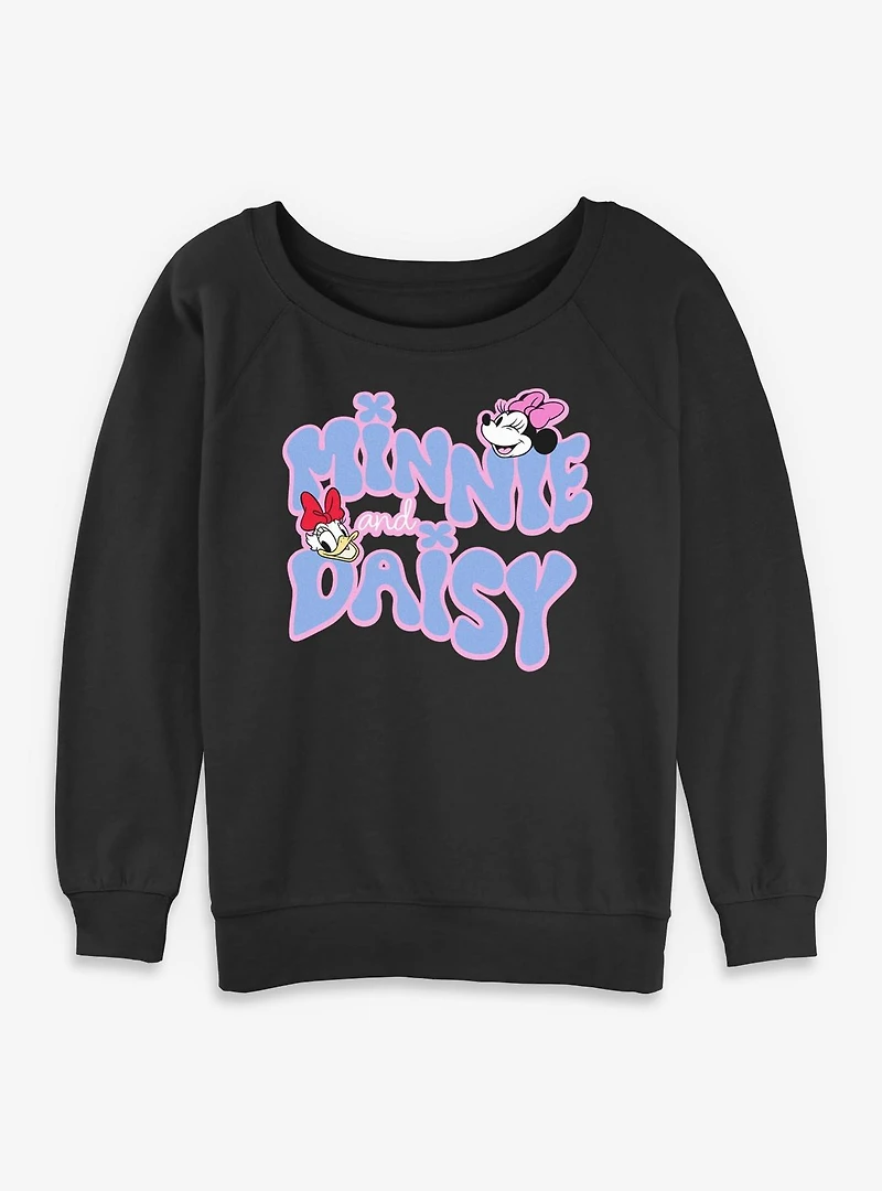 Disney Minnie Mouse And Daisy Groovy Text Womens Slouchy Sweatshirt