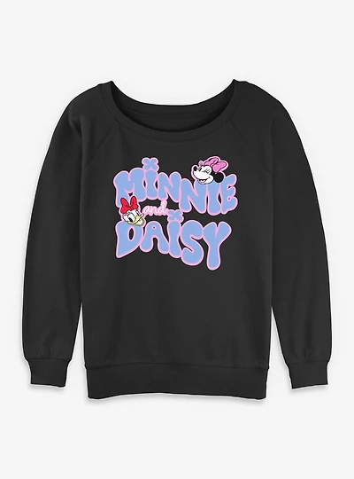 Disney Minnie Mouse And Daisy Groovy Text Womens Slouchy Sweatshirt