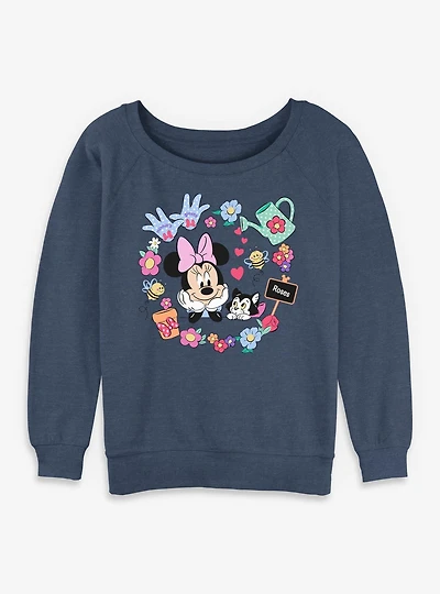 Disney Minnie Mouse And Figaro Garden Womens Slouchy Sweatshirt