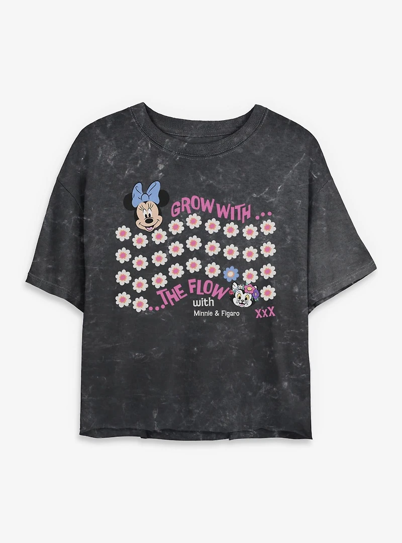 Disney Minnie Mouse & Figaro Grow With The Flow Mineral Wash Womens Crop T-Shirt