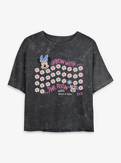 Disney Minnie Mouse & Figaro Grow With The Flow Mineral Wash Womens Crop T-Shirt