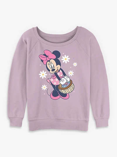 Disney Minnie Mouse Easter Basket & Flowers Womens Slouchy Sweatshirt