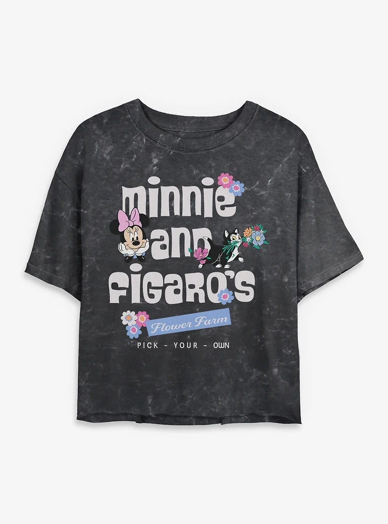 Disney Minnie Mouse And Figaro's Flower Farm Mineral Wash Womens Crop T-Shirt