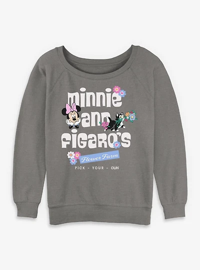 Disney Minnie Mouse And Figaro's Flower Farm Womens Slouchy Sweatshirt