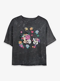 Disney Minnie Mouse Figaro And Flowers Mineral Wash Womens Crop T-Shirt