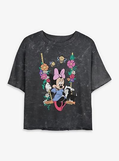 Disney Minnie Mouse And Figaro Swing Mineral Wash Womens Crop T-Shirt