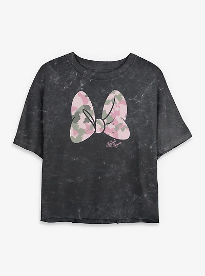 Disney Minnie Mouse Camo Bow Mineral Wash Womens Crop T-Shirt