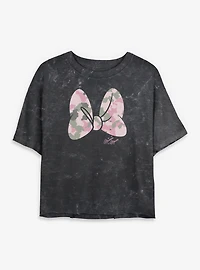 Disney Minnie Mouse Camo Bow Mineral Wash Womens Crop T-Shirt