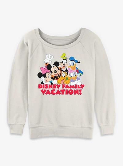 Disney Mickey Mouse & Friends Group Family Vacation Womens Slouchy Sweatshirt