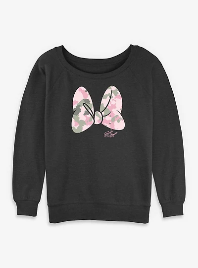 Disney Minnie Mouse Camo Bow Womens Slouchy Sweatshirt