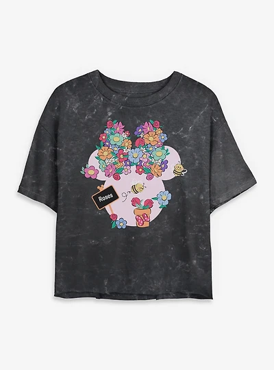 Disney Minnie Mouse Bow Flowers & Garden Mineral Wash Womens Crop T-Shirt