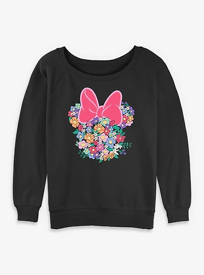 Disney Minnie Mouse Head Full Of Flowers Womens Slouchy Sweatshirt