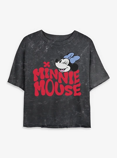 Disney Minnie Mouse Groovy Wink Mineral Wash Womens Crop T-Shirt