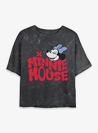 Disney Minnie Mouse Groovy Wink Mineral Wash Womens Crop T-Shirt