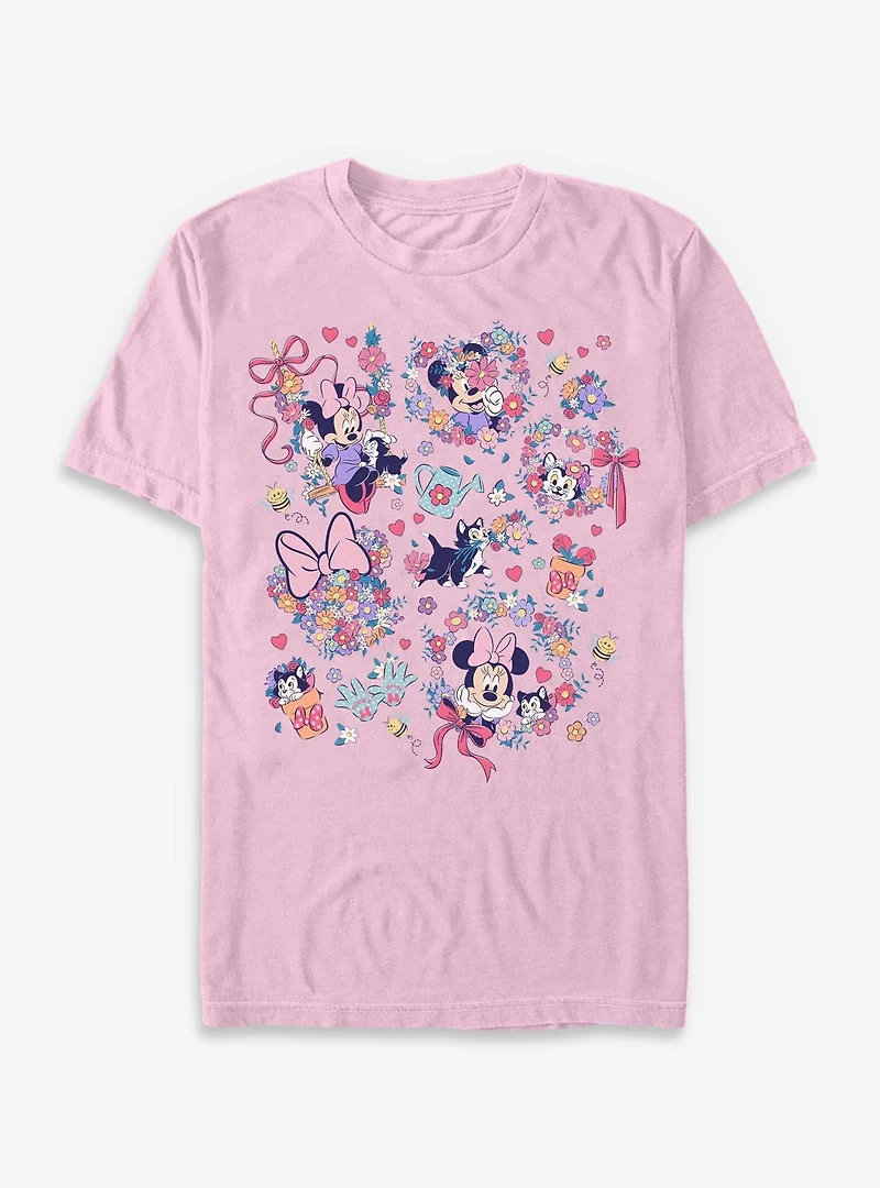 Disney Minnie Mouse And Figaro Gardem Collage Garment-Dyed T-Shirt