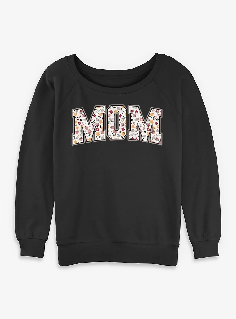 Disney Minnie Mouse Mom Collegiate Flowers Womens Slouchy Sweatshirt