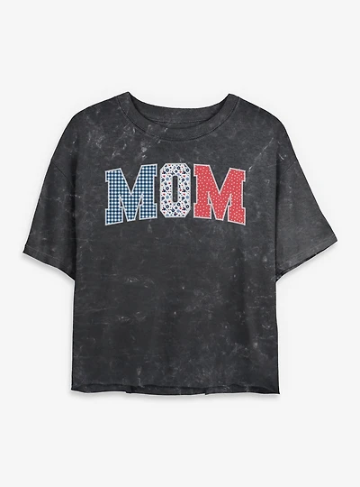 Disney Minnie Mouse Mom Collegiate Patterns Mineral Wash Womens Crop T-Shirt
