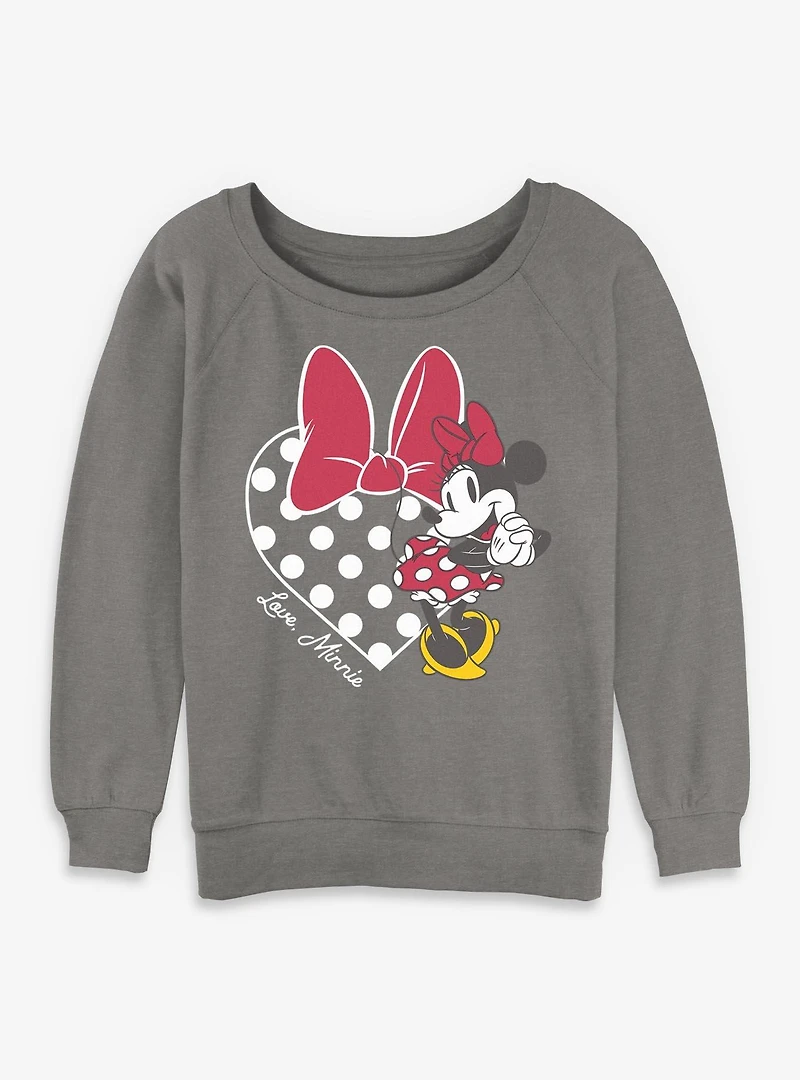 Disney Minnie Mouse Love Bow Heart Womens Slouchy Sweatshirt