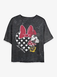 Disney Minnie Mouse Love Bow Heart Mineral Wash Womens Crop T-Shirt