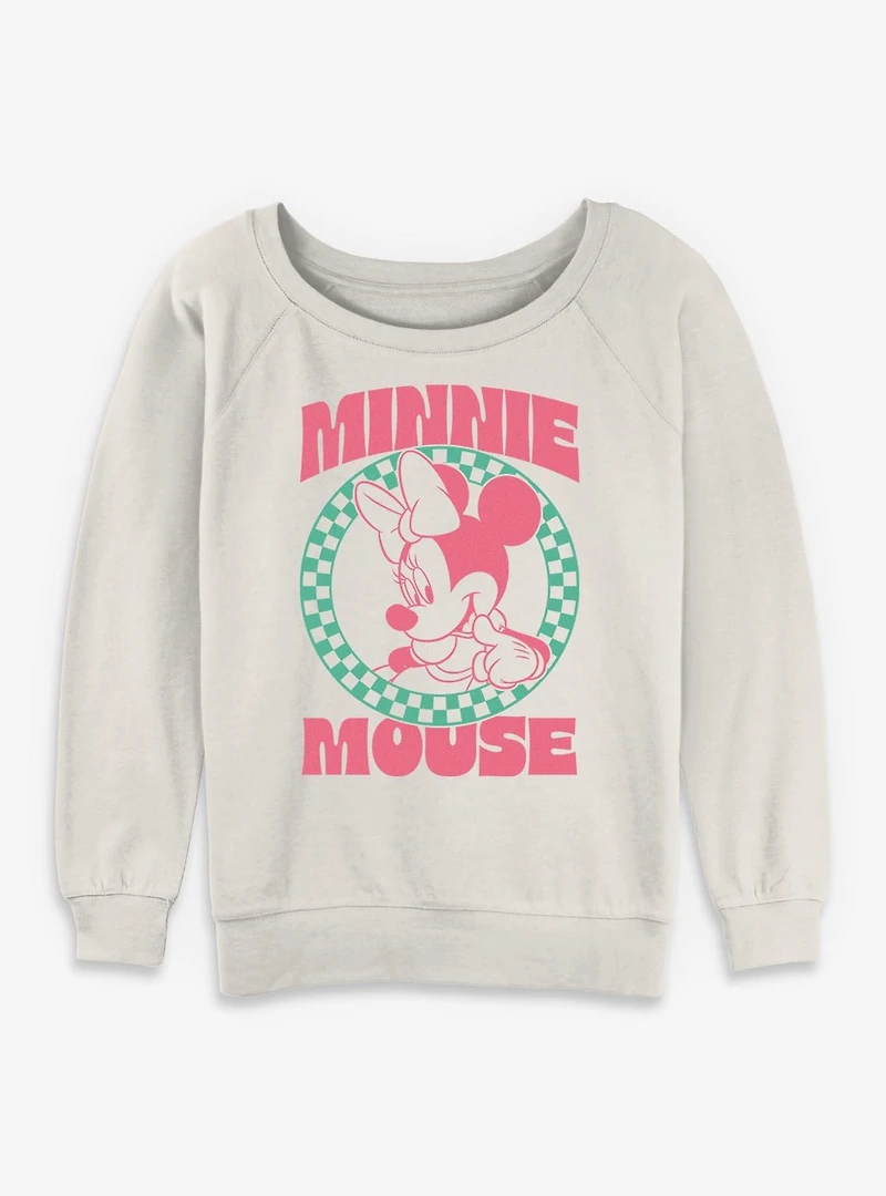 Disney Minnie Mouse Checkered Icon Womens Slouchy Sweatshirt
