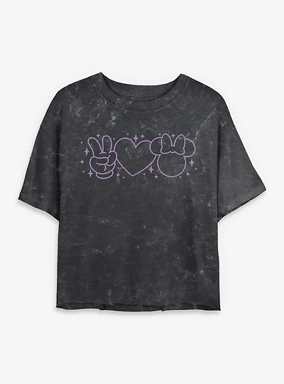 Disney Minnie Mouse Peace Love Mystical Mineral Wash Womens Crop T-Shirt