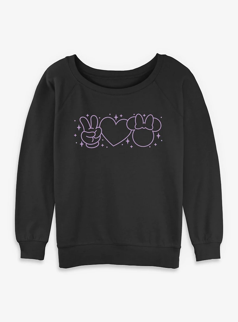 Disney Minnie Mouse Peace Love Mystical Womens Slouchy Sweatshirt