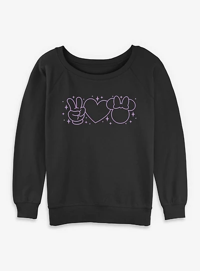 Disney Minnie Mouse Peace Love Mystical Womens Slouchy Sweatshirt