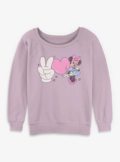 Disney Minnie Mouse Peace Love Girlie Womens Slouchy Sweatshirt