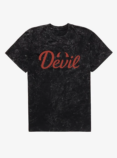 Devil Red Text With Horns Mineral Wash T-Shirt