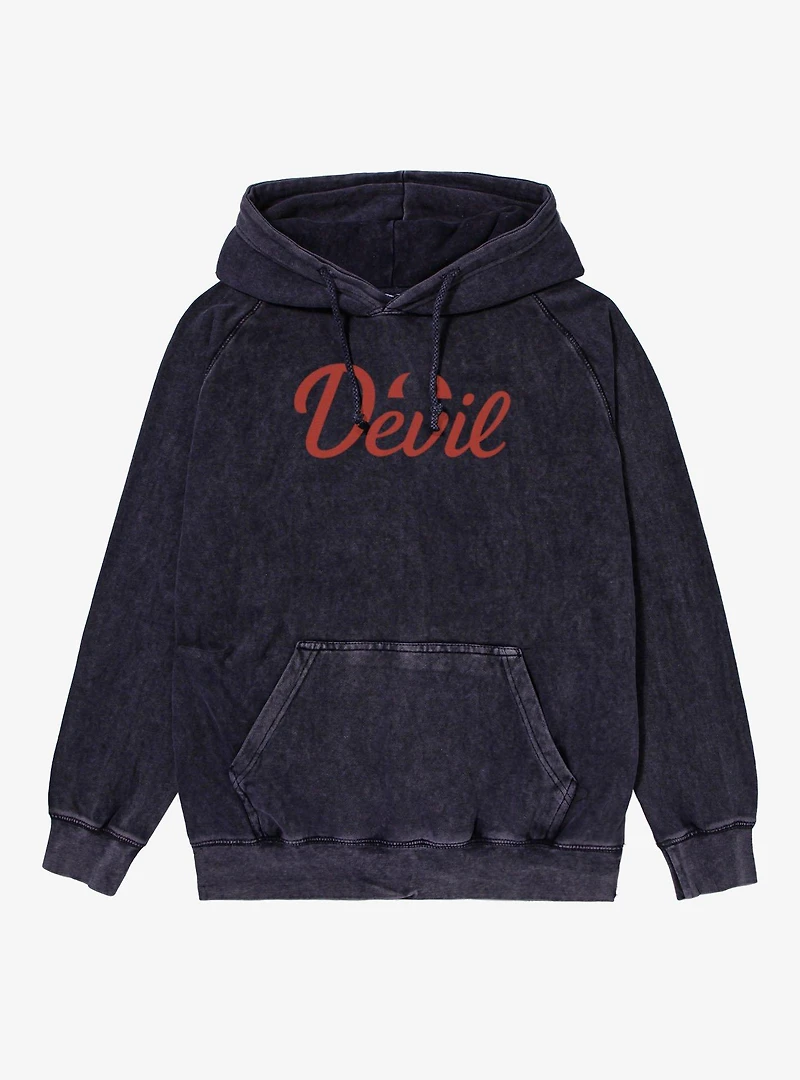 Devil Red Text With Horns Mineral Wash Hoodie