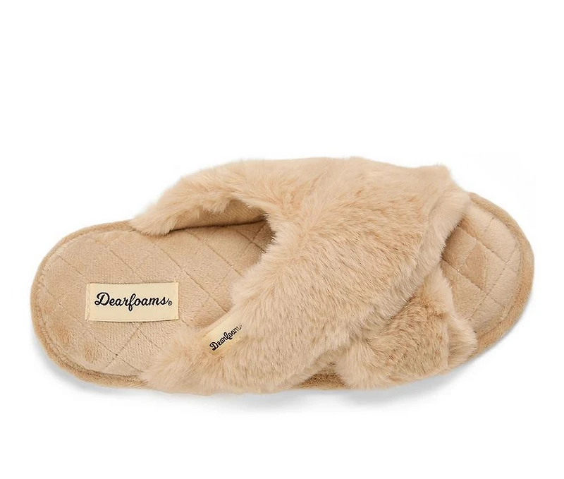 Dearfoams Jessica Furry CrissCross Slide Slippers