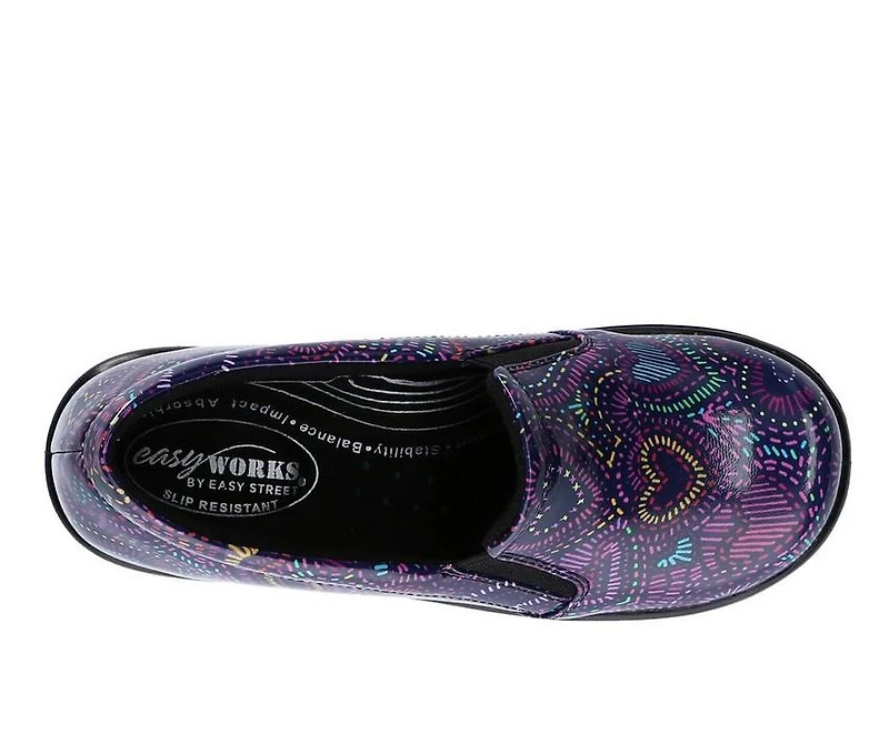 Women's Easy Works by Street Leeza Purple Hearts Slip-Resistant Clogs