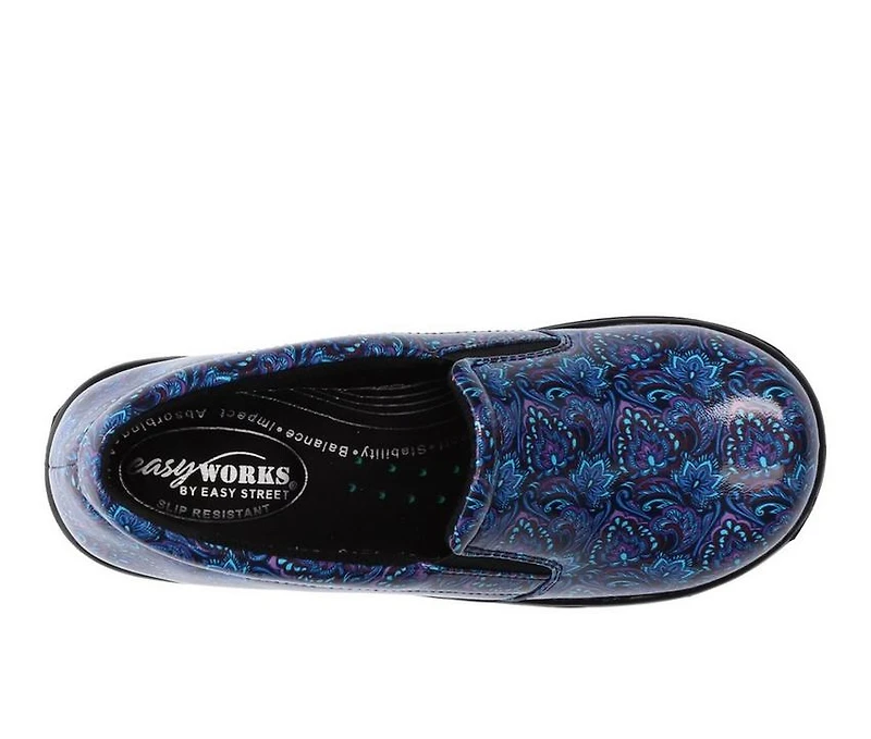 Women's Easy Works by Street Leeza Navy Paisley Slip-Resistant Clogs