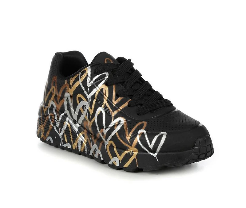Girls' Skechers Street Little Kid & Big Uno Lite Heart Metallic Wedge Sneakers