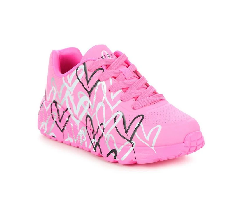 Girls' Skechers Street Little Kid & Big Uno Lite Heart Metallic Wedge Sneakers