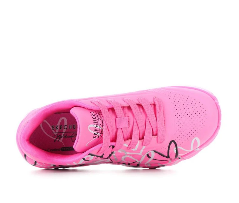 Girls' Skechers Street Little Kid & Big Uno Lite Heart Metallic Wedge Sneakers