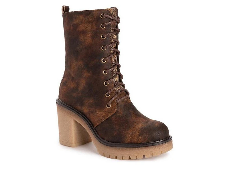 Women's MUK LUKS Riser Jazz Heeled Boot Lace Up Heeled Boots