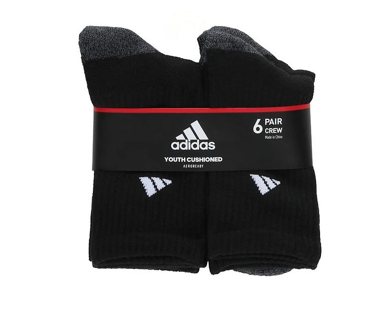 Adidas Kids' 6 Pair Cushioned 2.0 Crew Socks