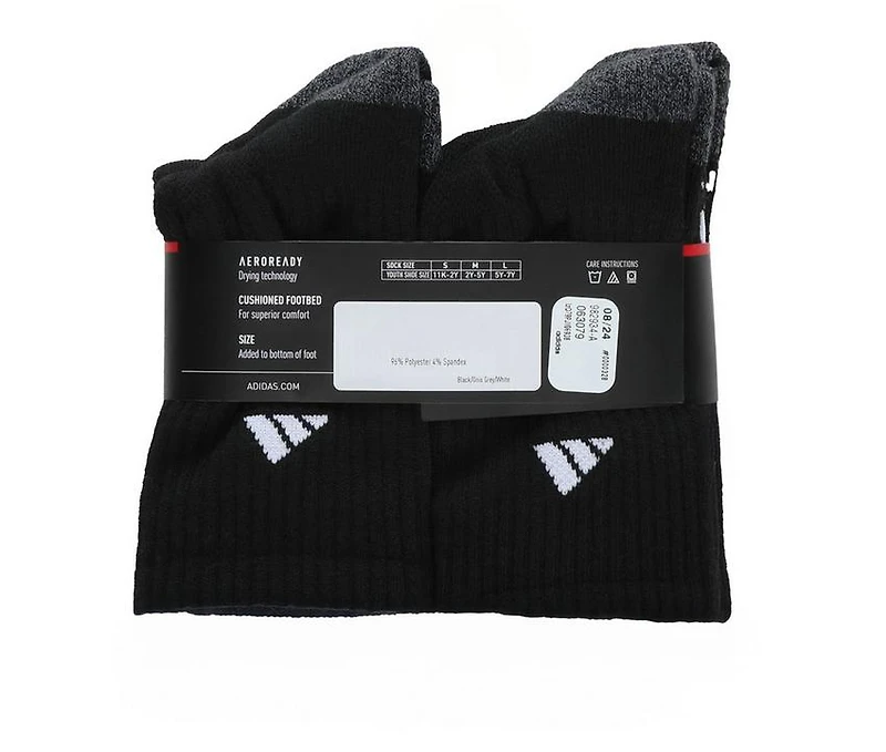Adidas Kids' 6 Pair Cushioned 2.0 Crew Socks