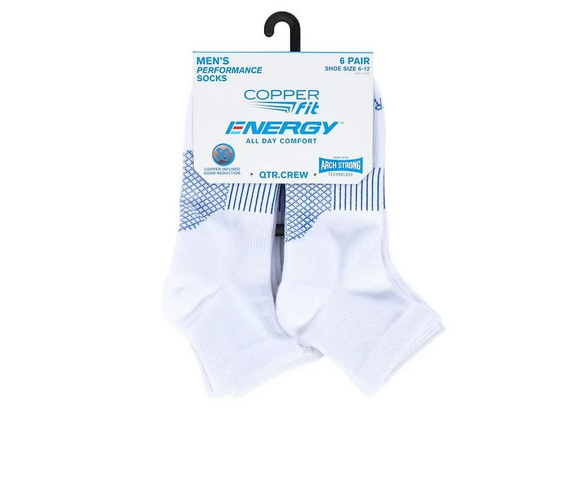 Copper Fit 6 Pack Men's Energy Quarter Crew Socks
