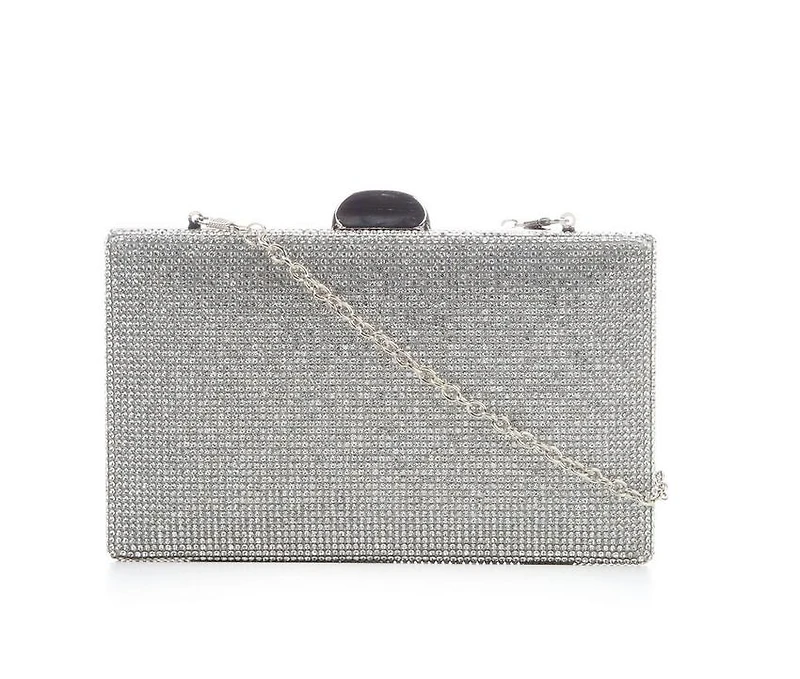 Vanessa Silver Glitter Clutch With Strap