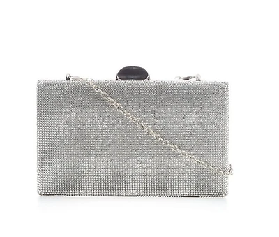Vanessa Silver Glitter Clutch With Strap