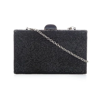Vanessa Silver Glitter Clutch With Strap