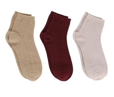 Steve Madden 3 Pack Women's Cotton Knit Quarter Socks