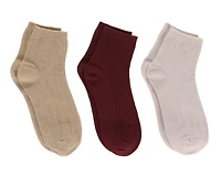 Steve Madden 3 Pack Women's Cotton Knit Quarter Socks
