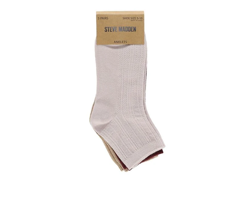 Steve Madden 3 Pack Women's Cotton Knit Quarter Socks