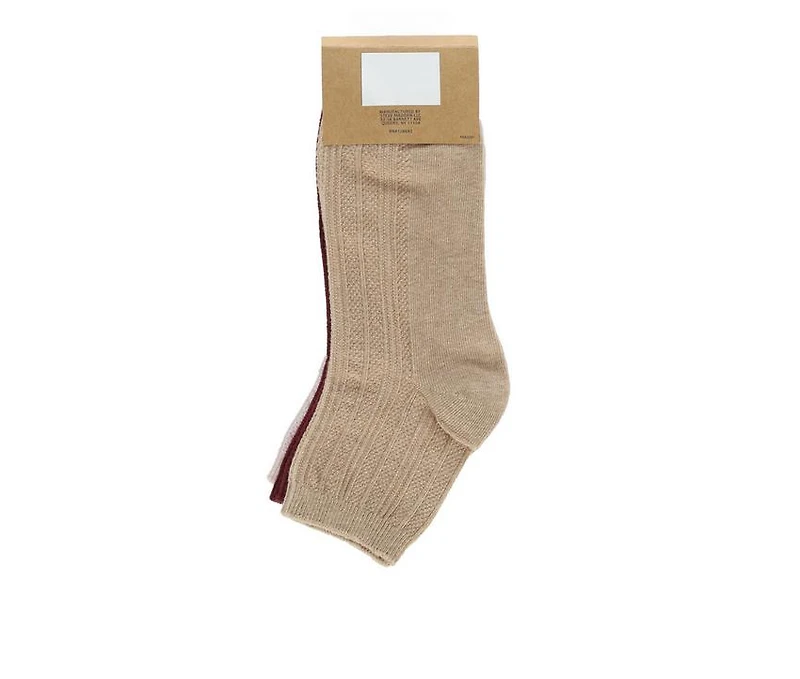 Steve Madden 3 Pack Women's Cotton Knit Quarter Socks