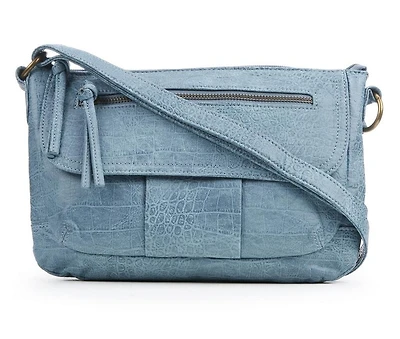 Bueno Of California Waxy Croc Flap Crossbody Handbag