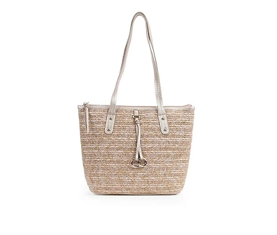 Bueno Of California Straw Top Zip Tote Handbag