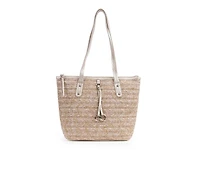 Bueno Of California Straw Top Zip Tote Handbag